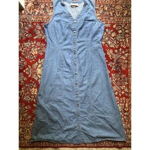 Vtg Bedford Fair 14P Maxi Long Denim Jumper Snap Dress 90s Cottagecore